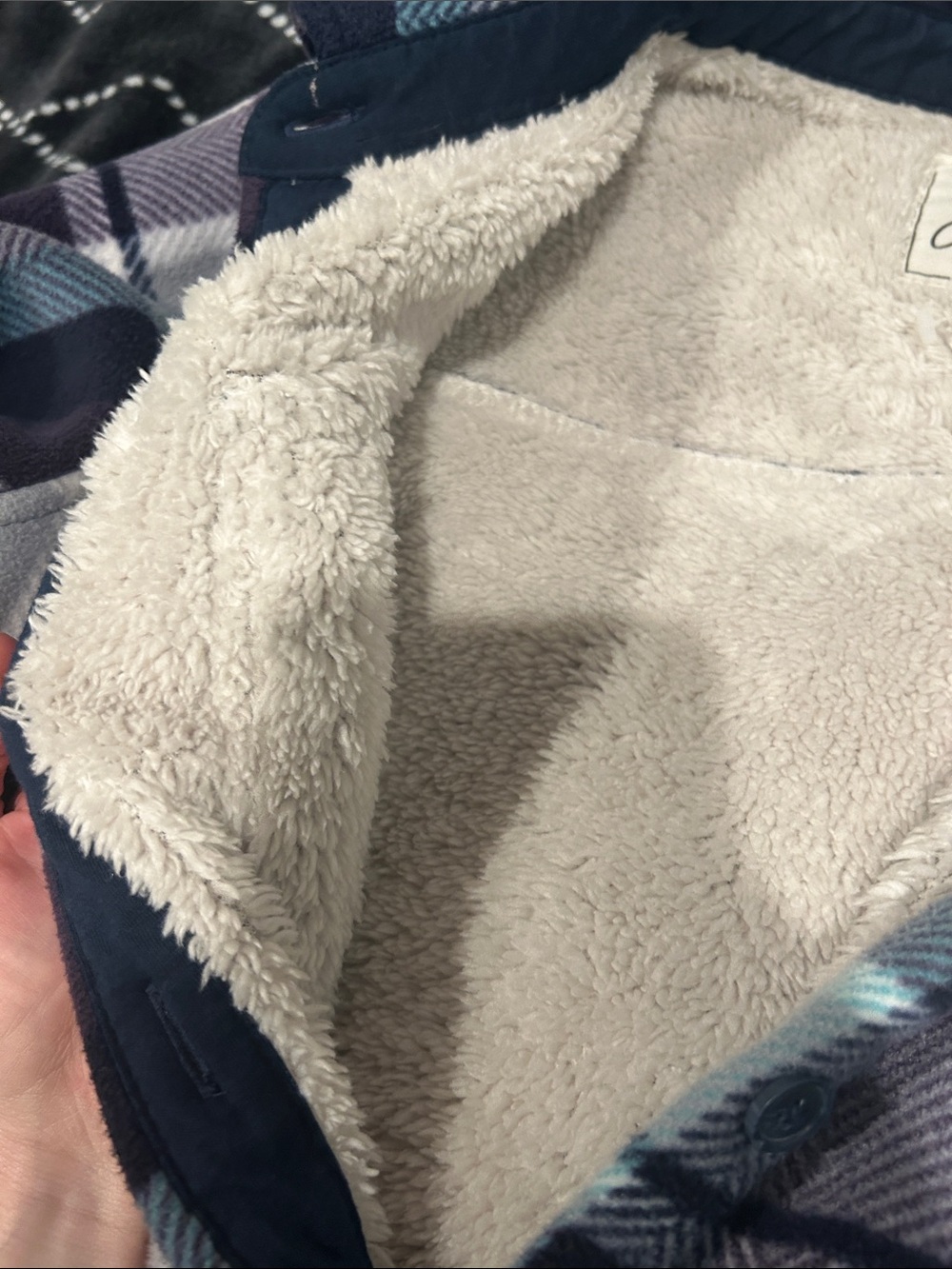 Soho Purple Plaid Sherpa-Lined Button-Up Shirt Jacket - Picture 4 of 6